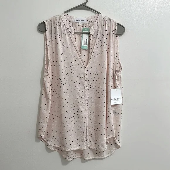NWT Bella Dahl Elysia Pink Black Polka Dot Button Down Tank Top Womens Medium