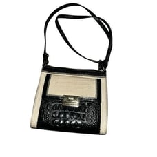 BRAHIM Crossbody Purse Mimosa Melbourne Black /ivory Croc Embossed Leather Bag