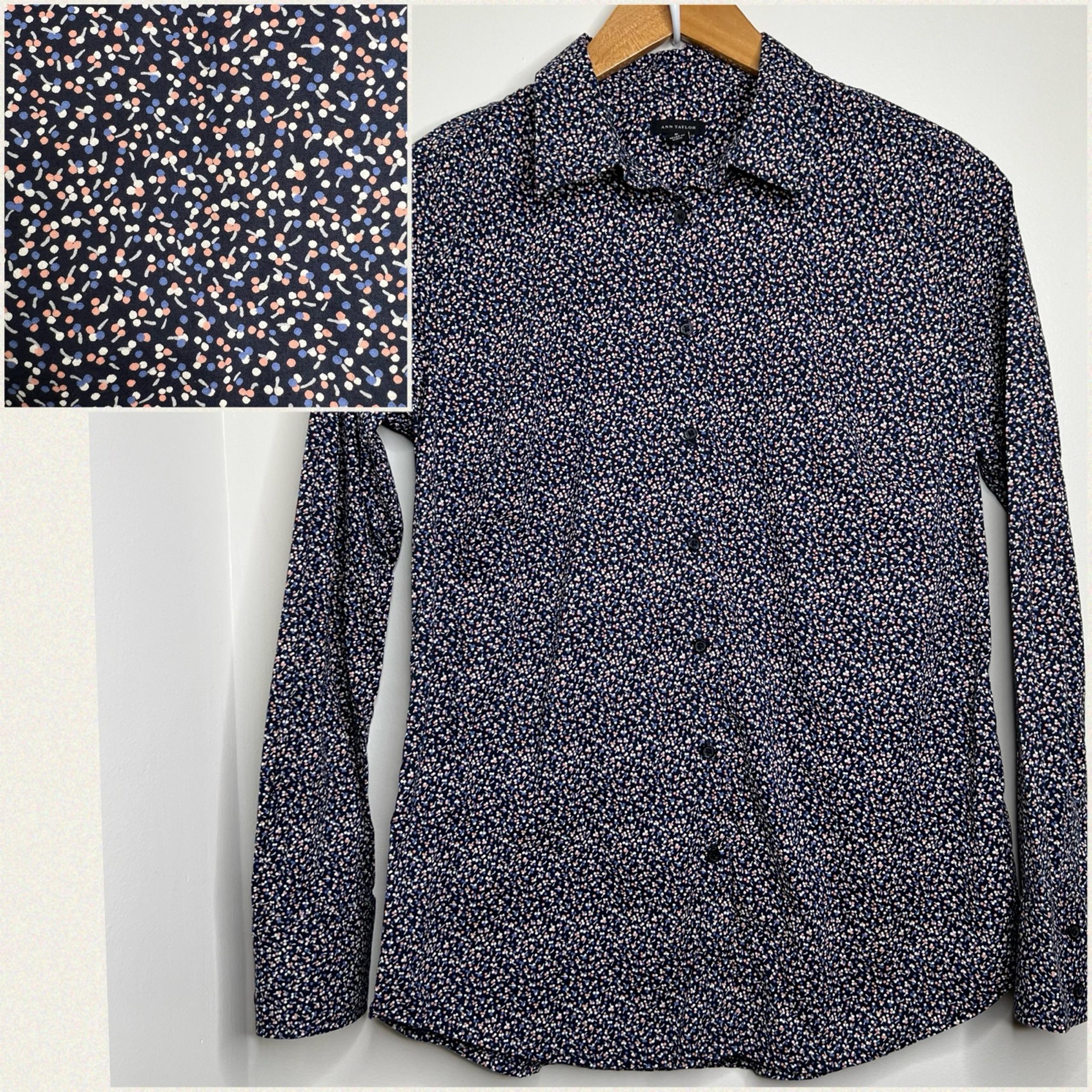 Ann Taylor Dark Blue & Speckled Button Down Dress Shirt Women’s Size 6 Cotton