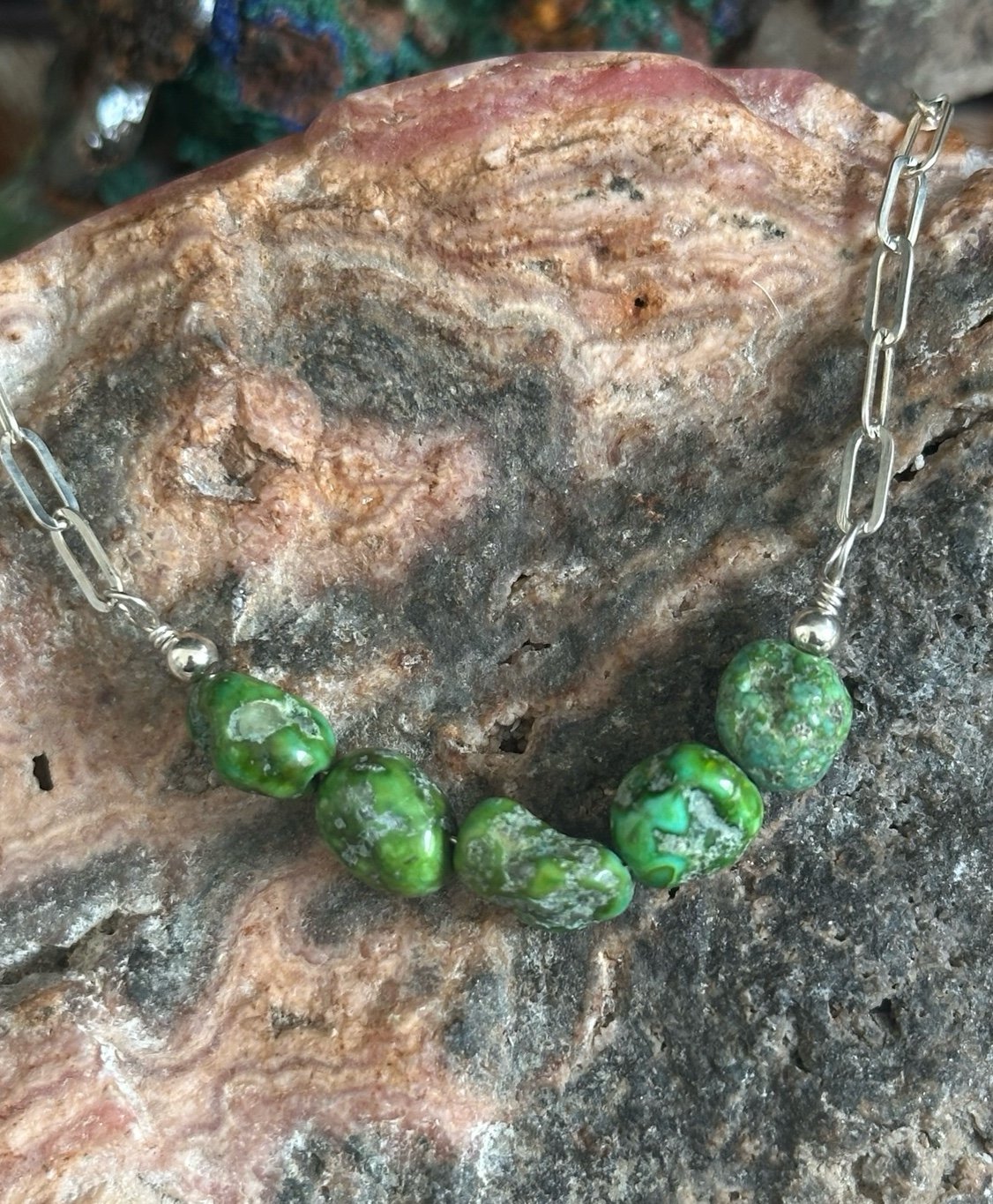 Sonoran Turquoise Bar Paperclip Sterling Silver Necklace