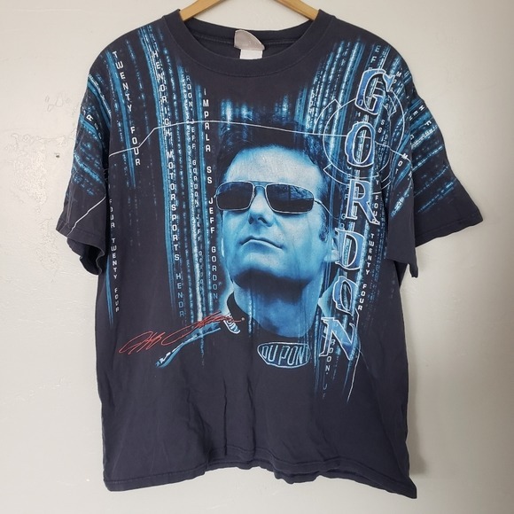 Chase Authentic Men's XL AOP Jeff Gordon Navy Blue Graphic Tee NASCAR 2008 Shirt