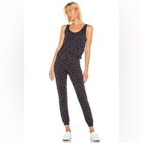 MONROW X REVOLVE BLACK & grey Leopard Tank one piece waist tie Jumpsuit