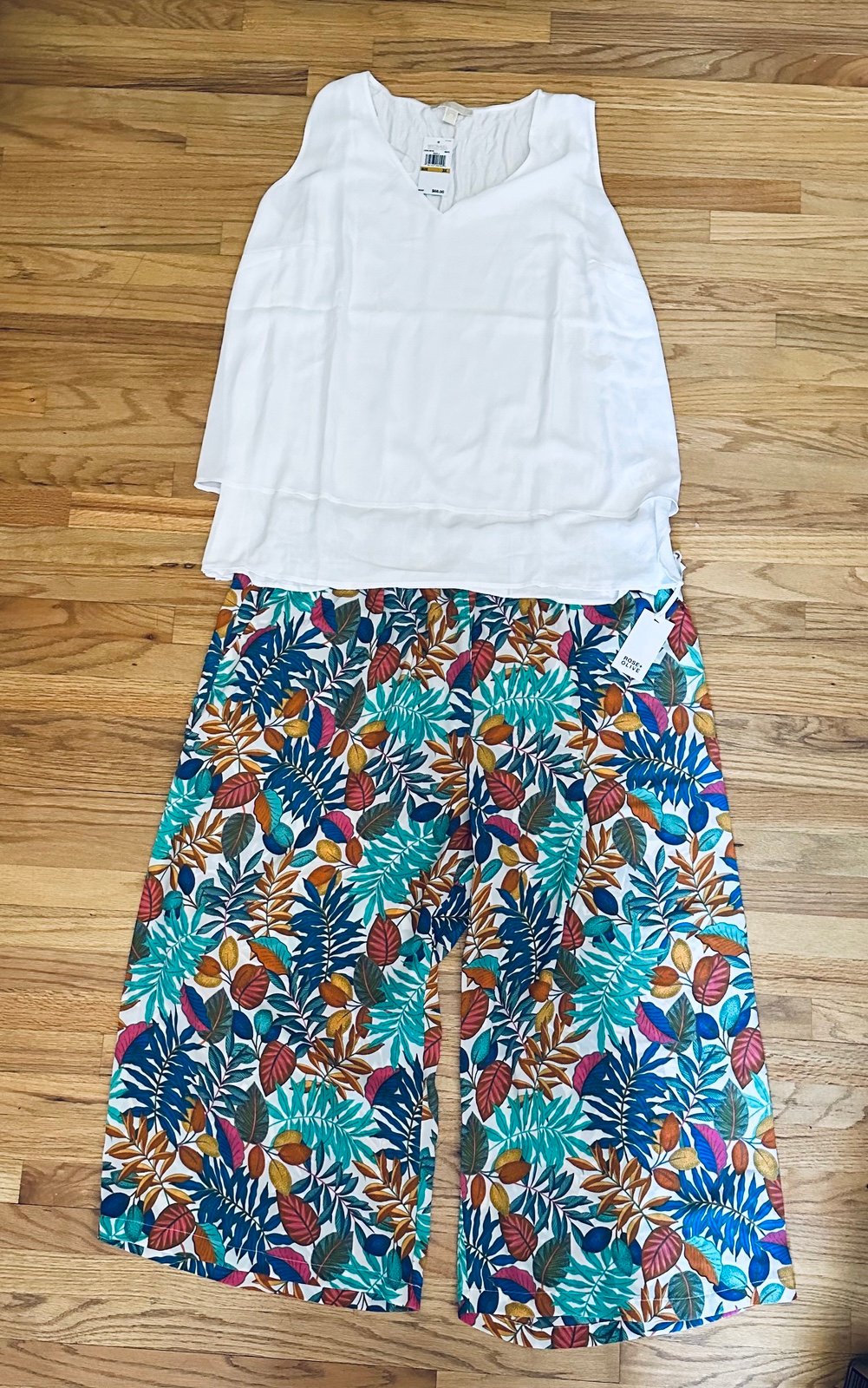 3xl Michael Kors White Top, Rose + Olive Palazzo Pants
