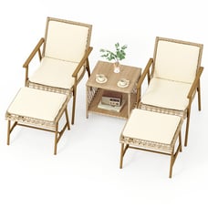 5 PCS Rattan Patio Conversation Set Outdoor Wicker w/ Ottoman Garden Bistro Set