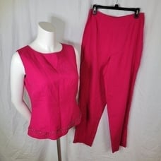 Deane & White Linen Blend Embellished Sleeveless Pant Suit Size 8