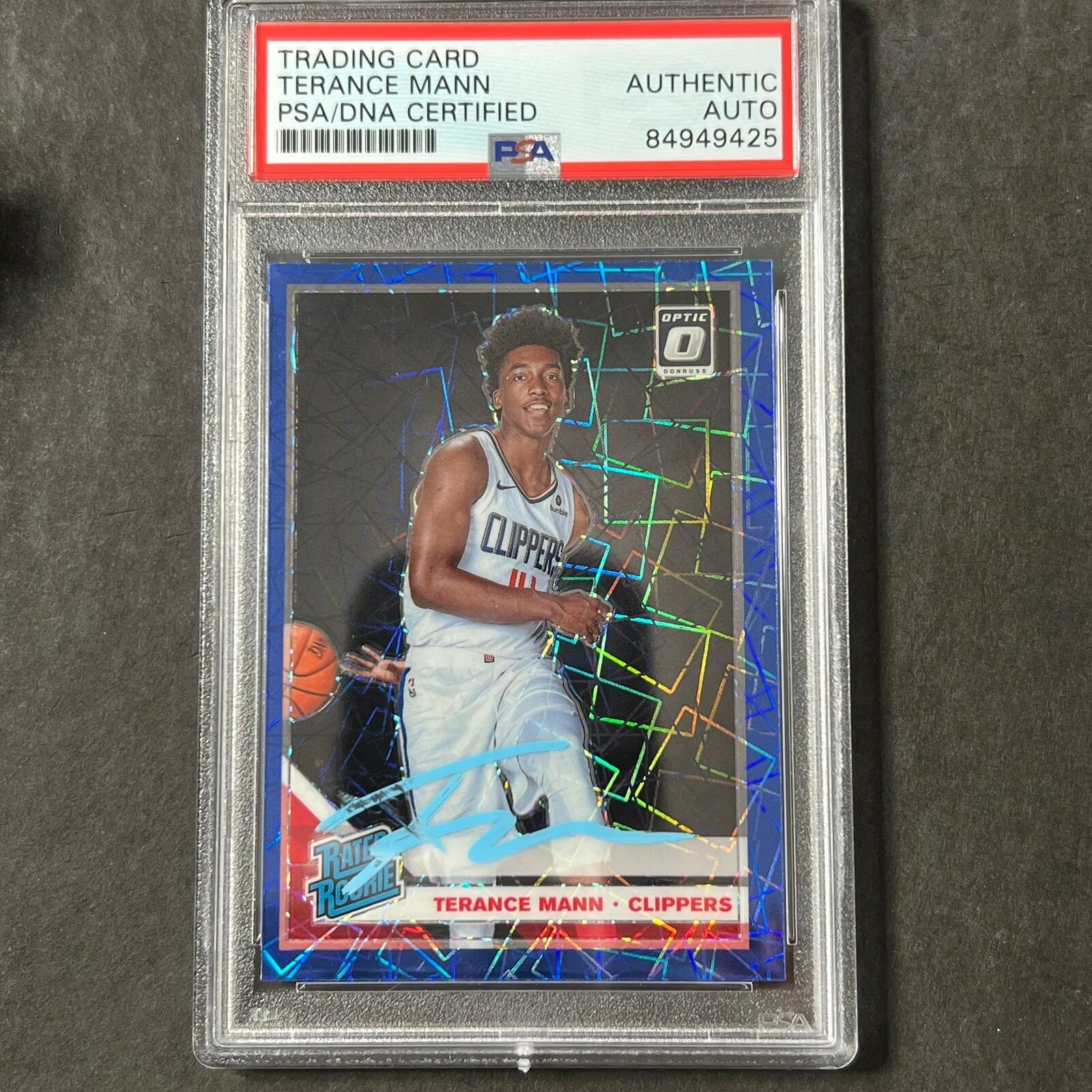2019-20 Panini Donruss Optic #165 Terance Mann Signed Card AUTO PSA Slabbed Clip