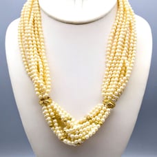 Classic Elegance Faux Pearl Necklace, Vintage Interlocking Multi Strand Seed
