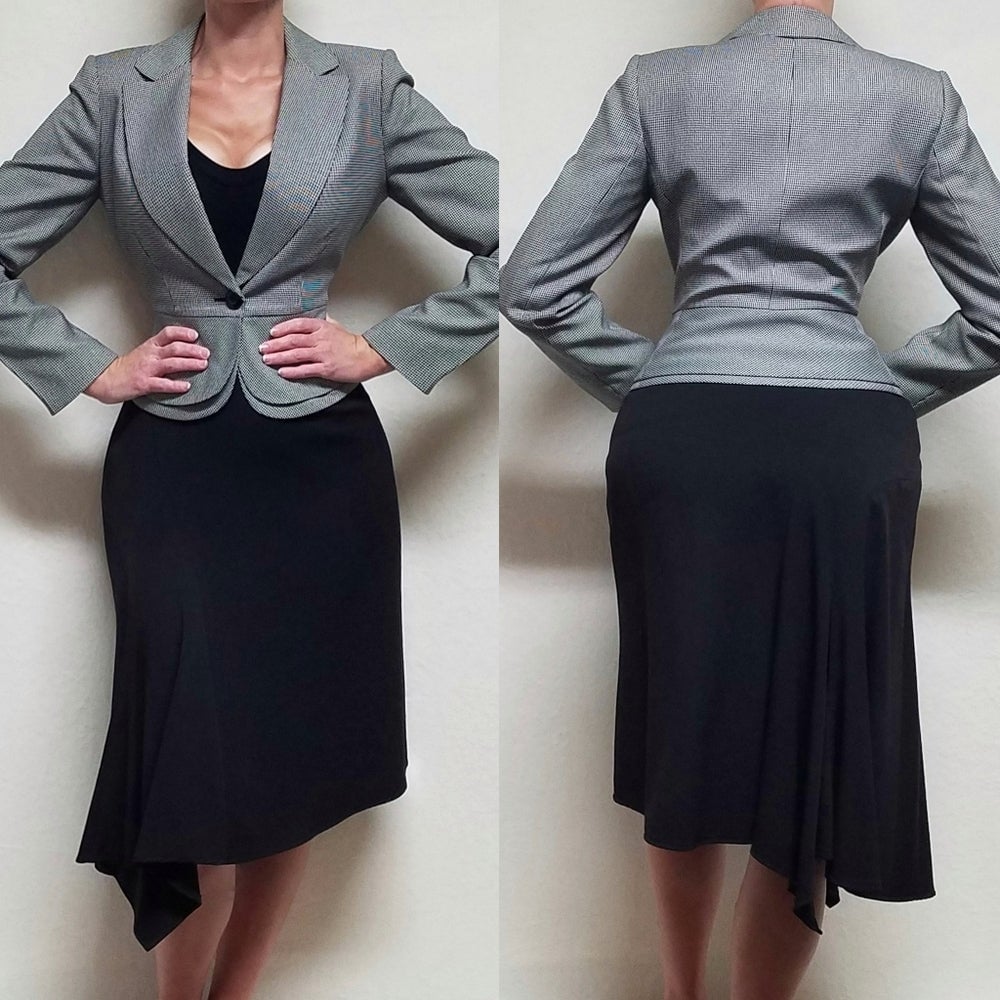 Y2K Retro Vintage Lena Gabrielle Houndstooth Plaid Black Asymmetric Skirt Set 4