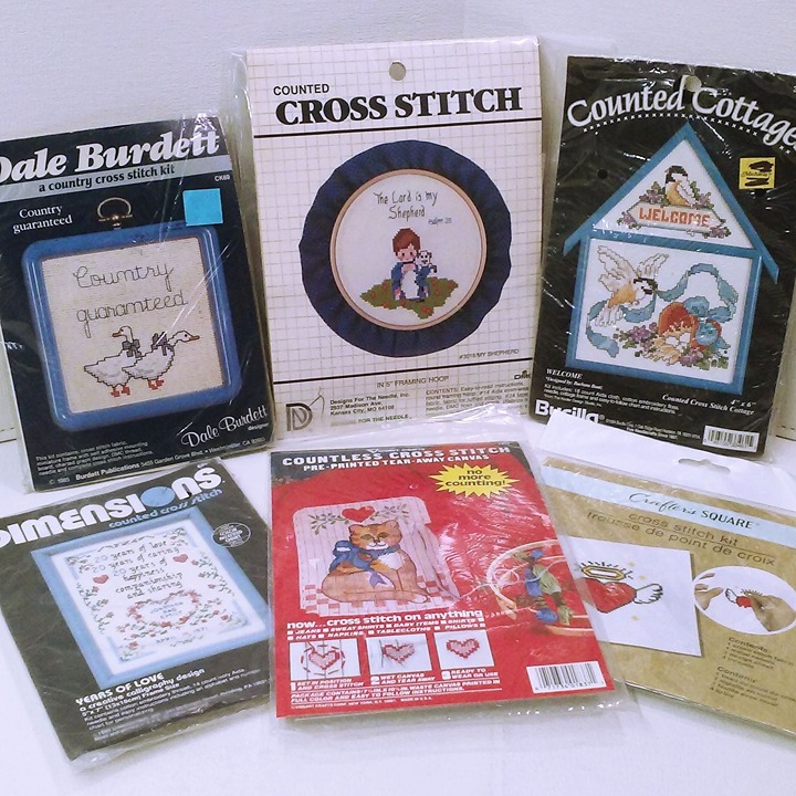 Bundle Lot of 6 Assorted Vintage Needlework Cross Stitch Kits Frames New/Open