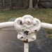 Antique Chippy White Metal Headboard Solid Cast Iron Flower Pattern Twin 1900s
