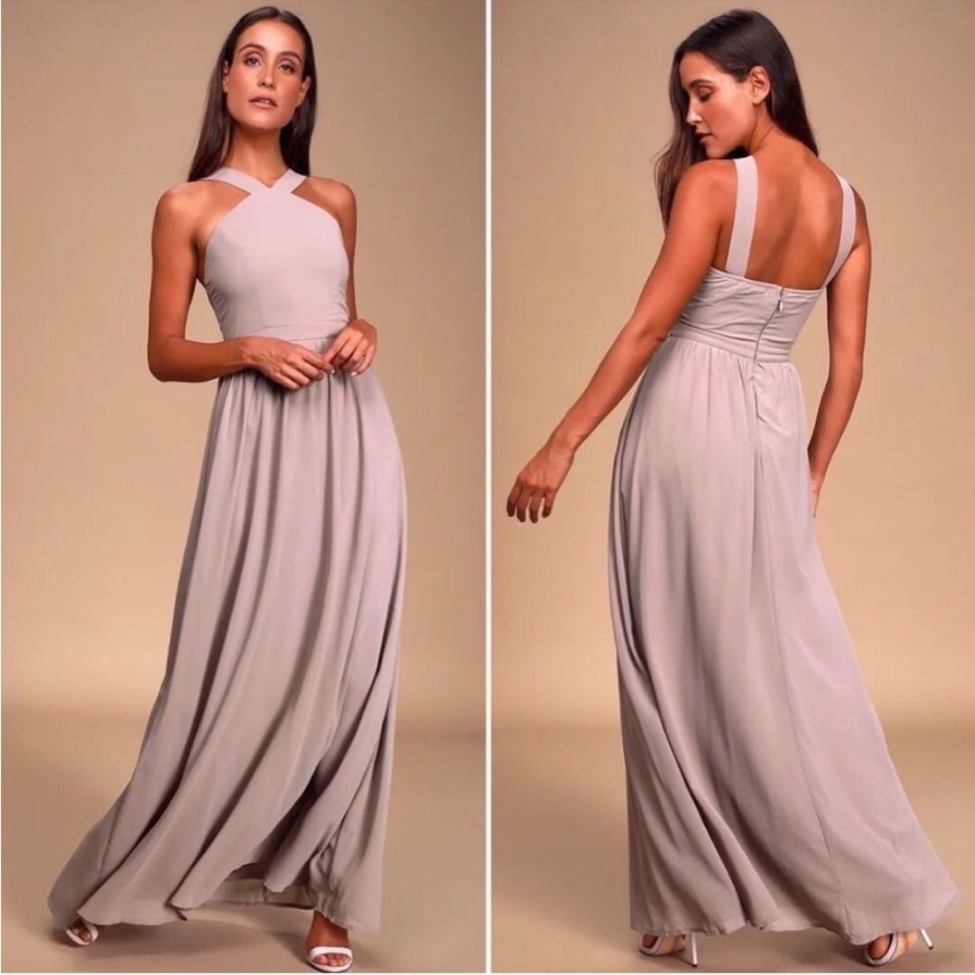 Lulu’s Air of Romance Taupe Maxi Dress