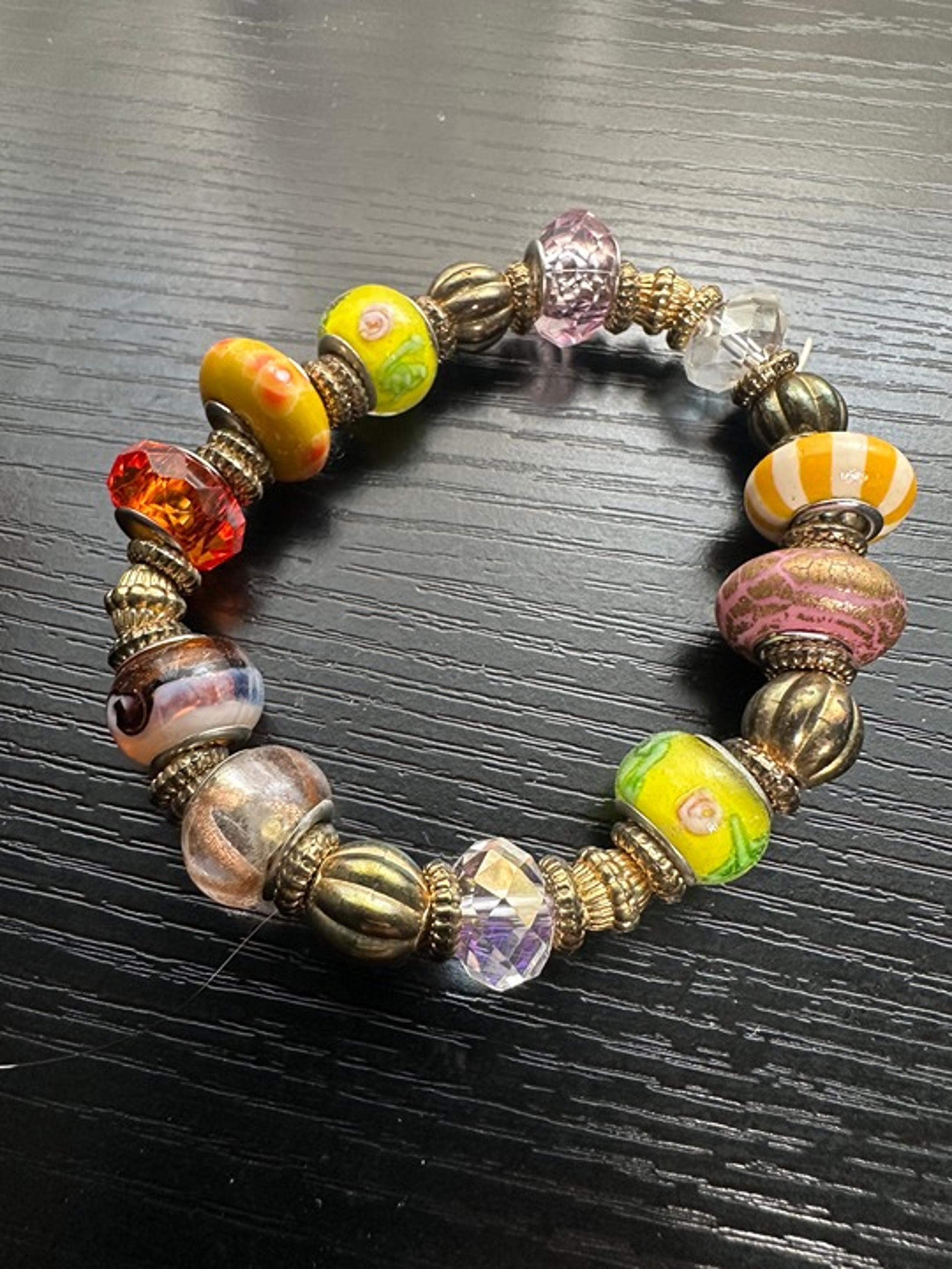 Colorful Glass Bead & Gold-Tone Charm Bracelet - Unique Boho Style