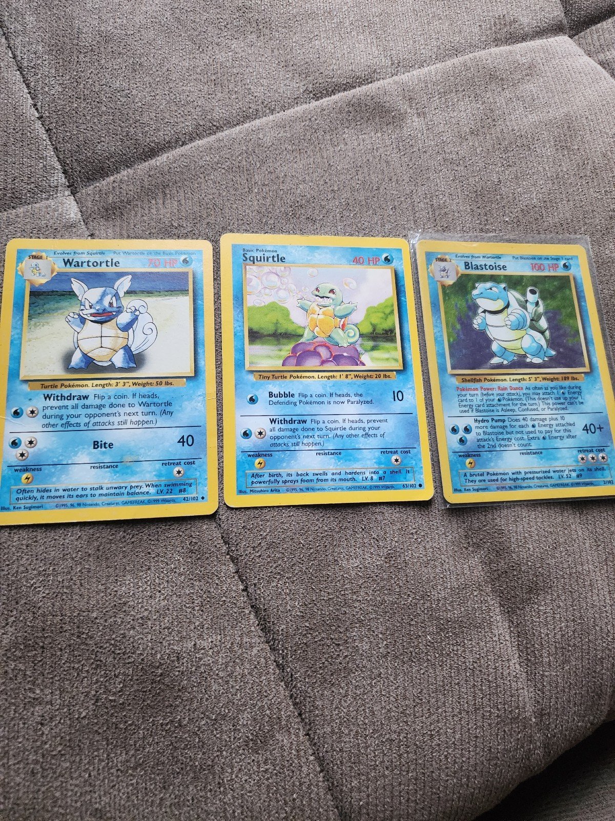 BLASTOISE original BASE SET, Squirtle, Wartortle, Blastoise