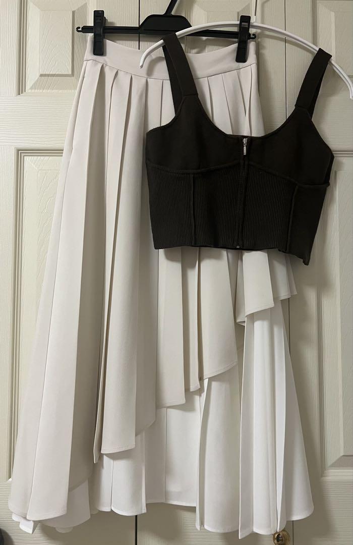 HARE Zip Knit Bustier Layered Pleated Skirt