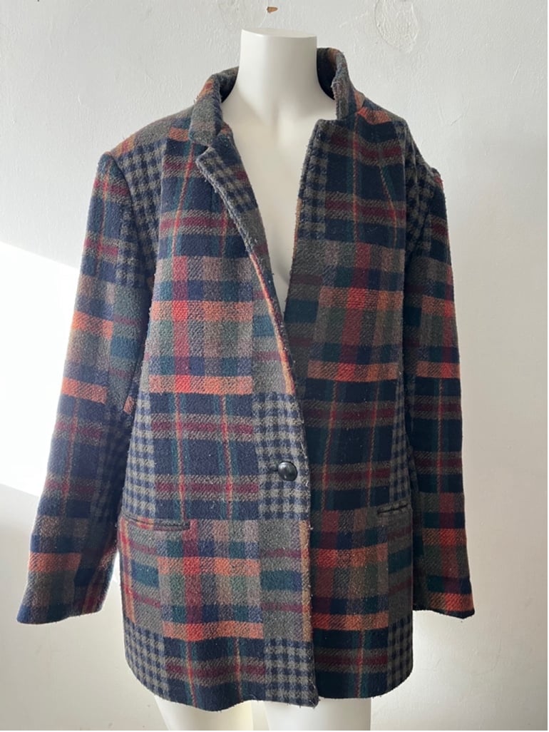 Vintage 80s USA made Dumas brown green cottage core rustic plaid Jacket, Size 14