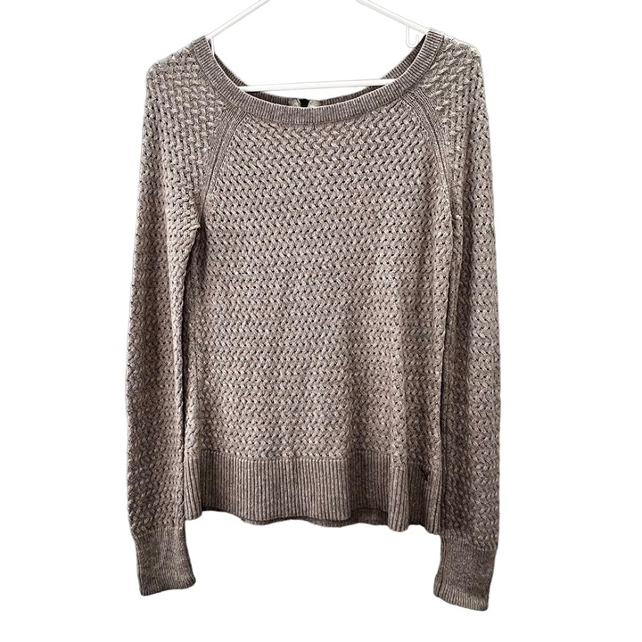 American Eagle Outfitters Sweater S Beige Tan Neutral Woven Lattice Zip Back