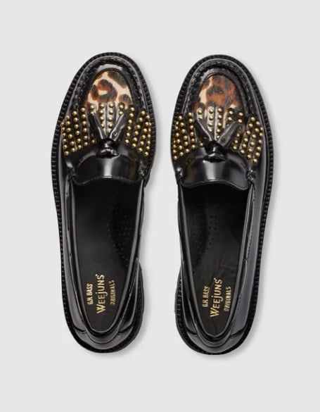 NWOB G.H Bass Weejuns Esther Stud Black Leather Leopard Super Lug Kiltie Loafers