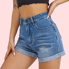 Blue High Waist Short Denim Pants Slim Fit