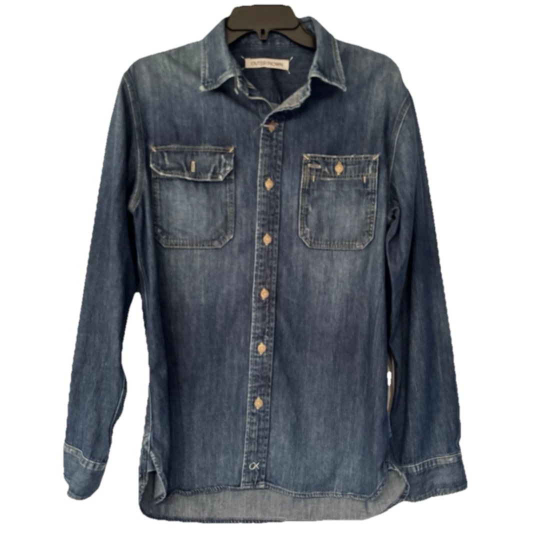 Outerknown Denim Worker Women’s Blue Button-Up Shirt Long Sleeve Size Medium