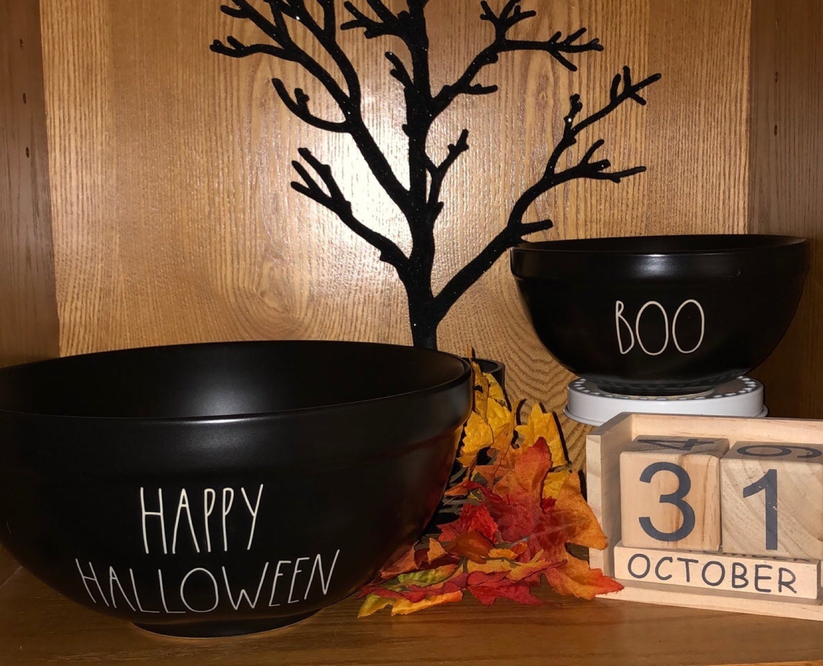 Rae Dunn Black Matte Halloween Ceramic Mixing Bowls HAPPY HALLOWEEN & BOO