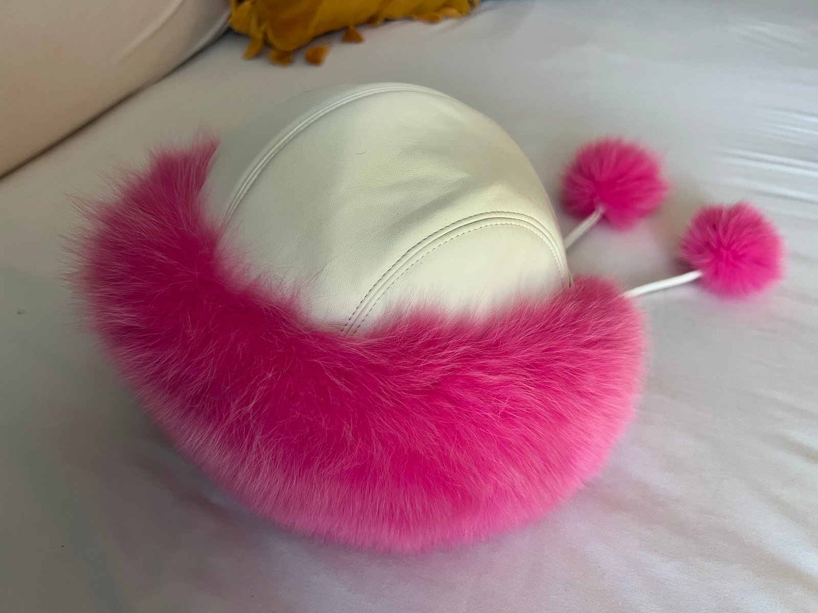 Pink real fox fur ski hat