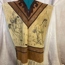 Vintage Suede Western Fringe Poncho