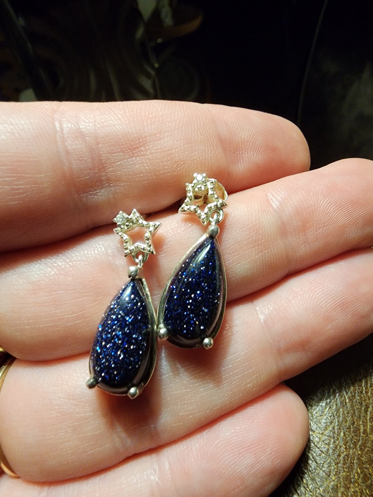 Blue goldstone earrings. Sterling.