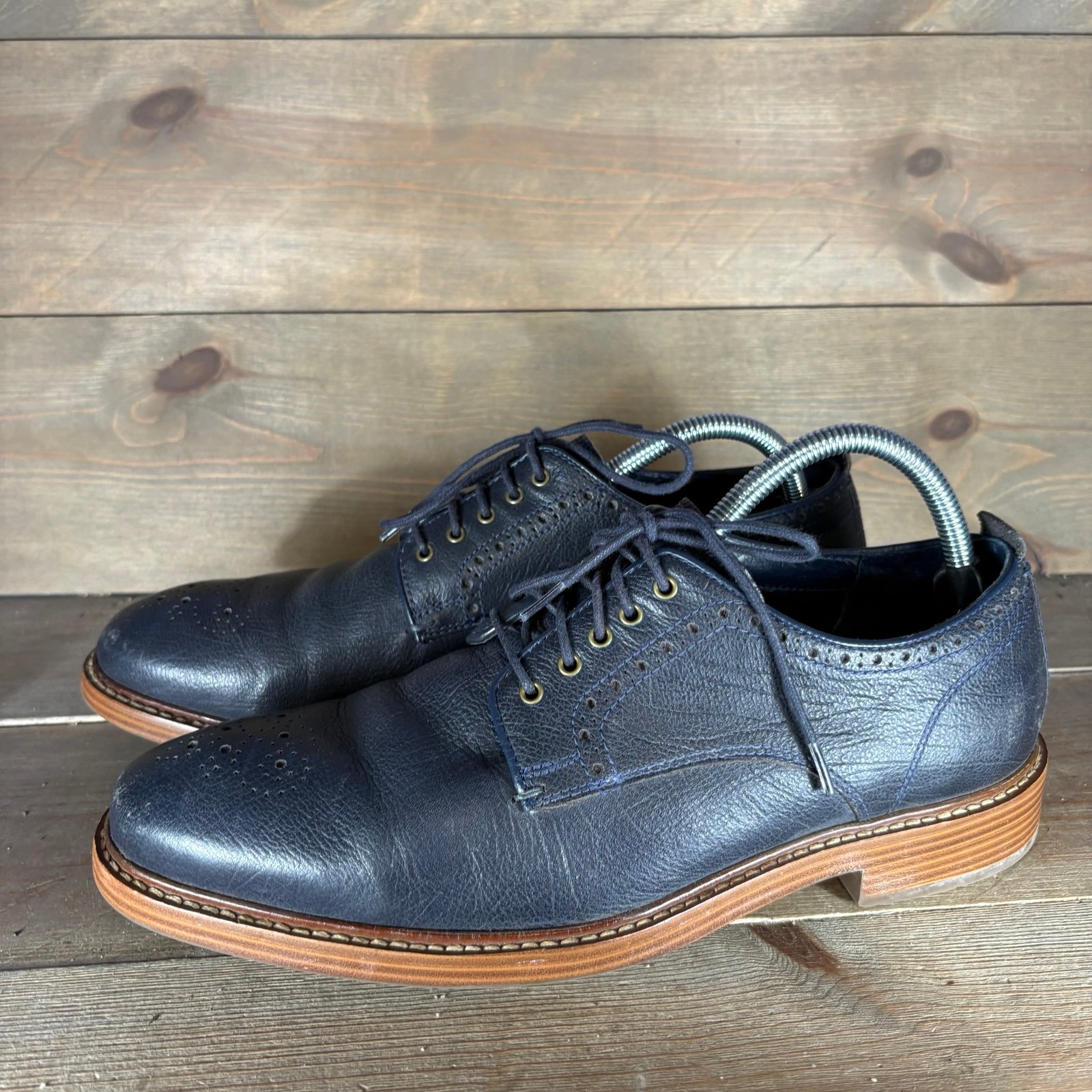 cole haan mens size 8.5 shoes blue leather comfort lace up work oxfords  Pre own