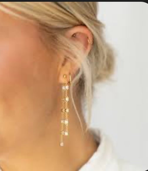 Pressed Floral Double Strand Diamond Earrings New