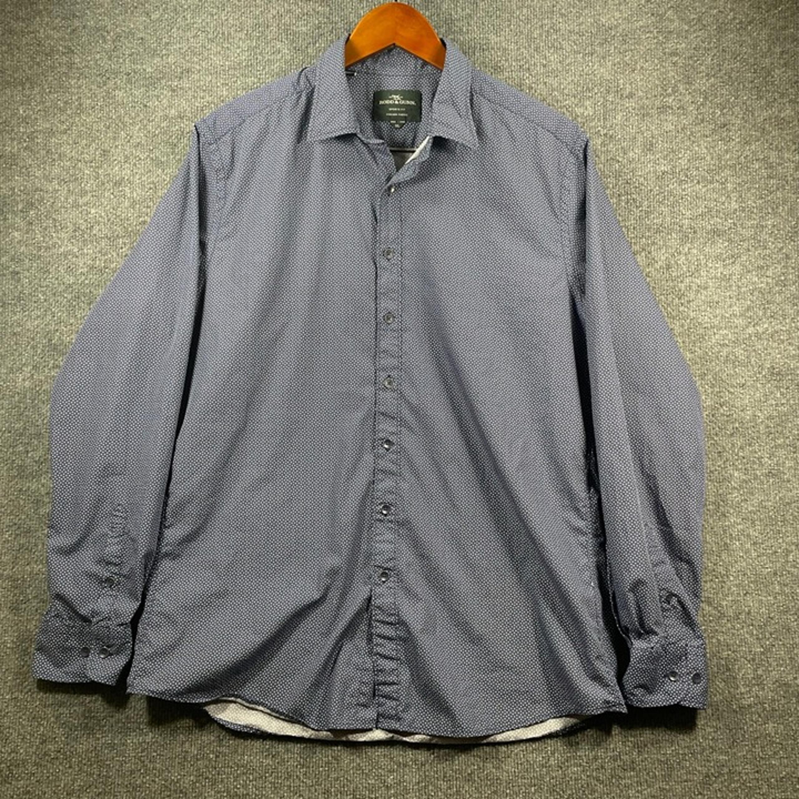 Rodd & Gunn Button Up Shirt Men's XL Blue Polka Dot Allover Sports Fit Italian