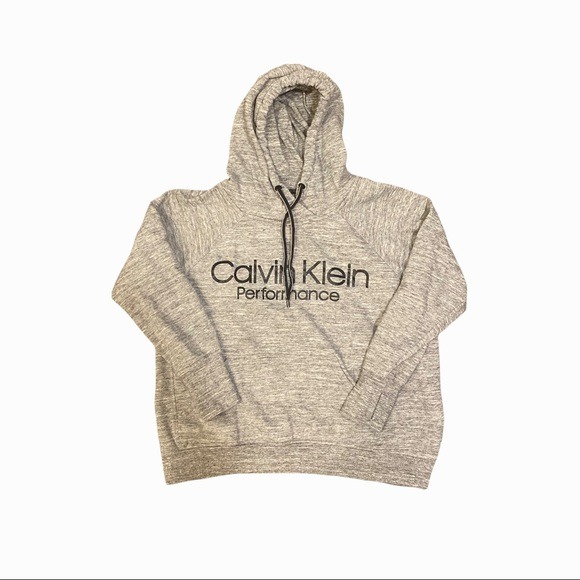 Calvin Klein Performance Logo Gray Fleece Hoodie SZ L