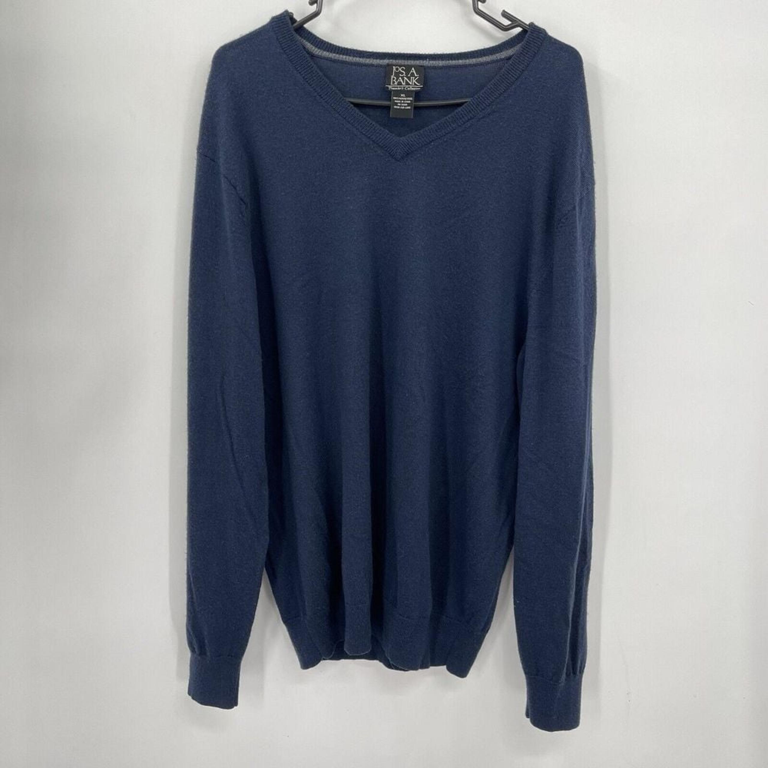 Jos. A. Bank Signature Men Merino Wool Long Sleeve Pullover Sweater Blue XL