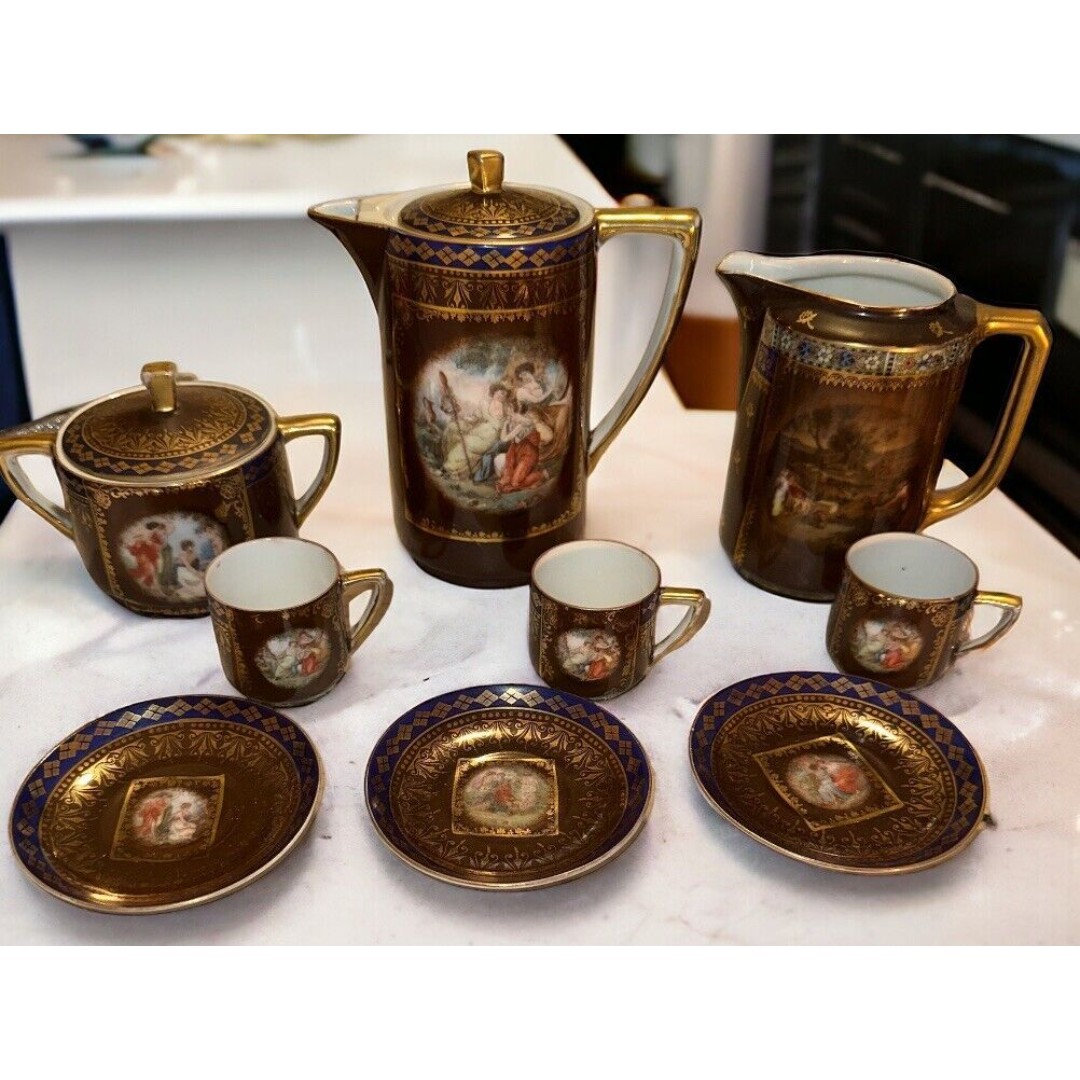 H&C 1792 Haas-Czjzek Schlaggenwald Teapot Creamer Sugar 3 Cups Saucer set