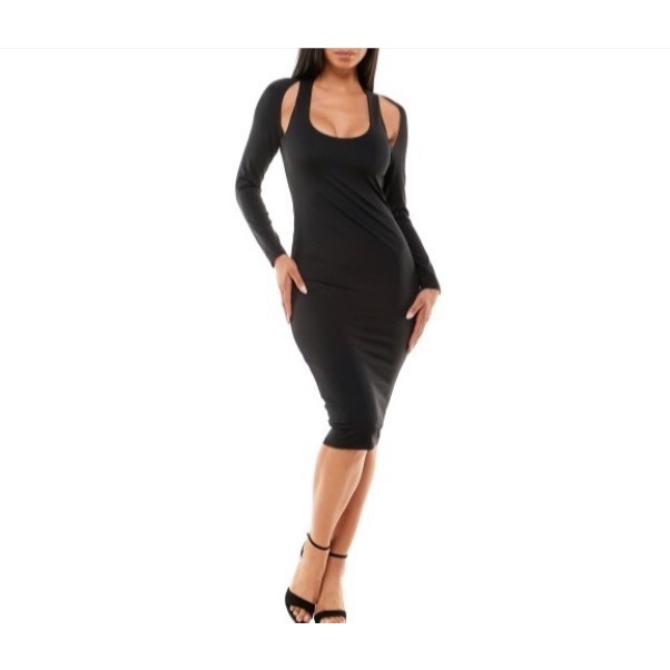 Bebe Cutout Long Sleeve Body-Con Dress in Black, Size X-Small New