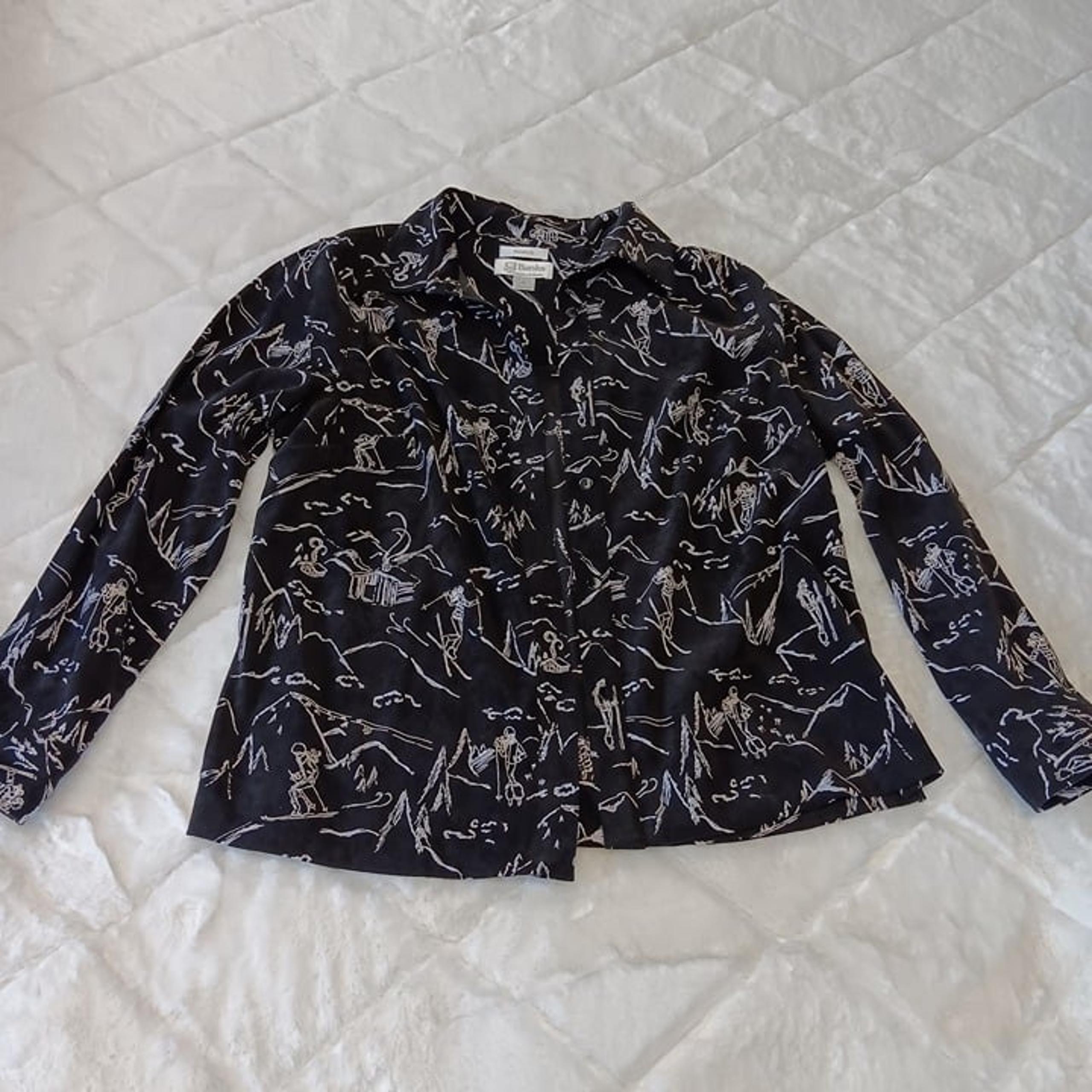 heavy black button up stretch top winter ski pattern size X