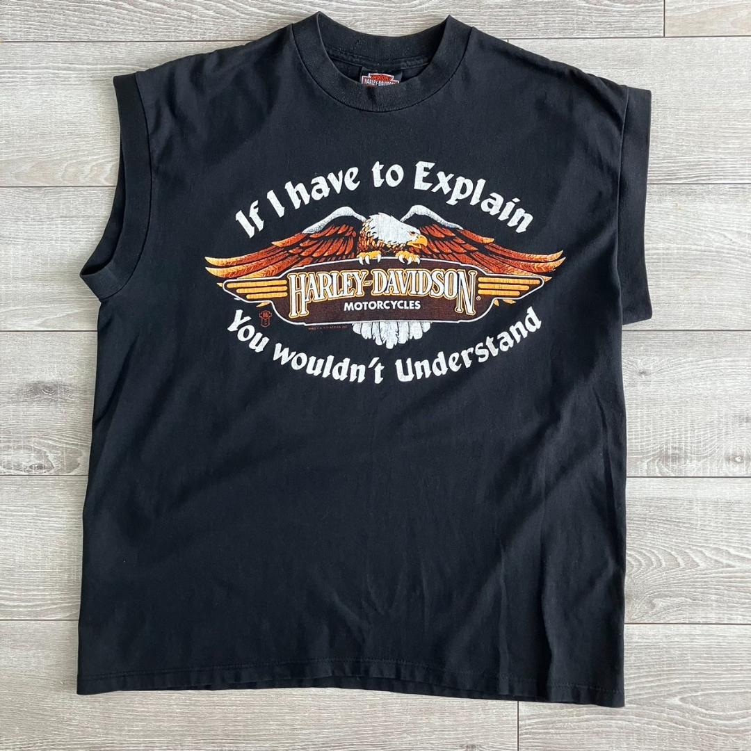80s Yamada Ren Harley-Davidson XL Black Sleeveless.
