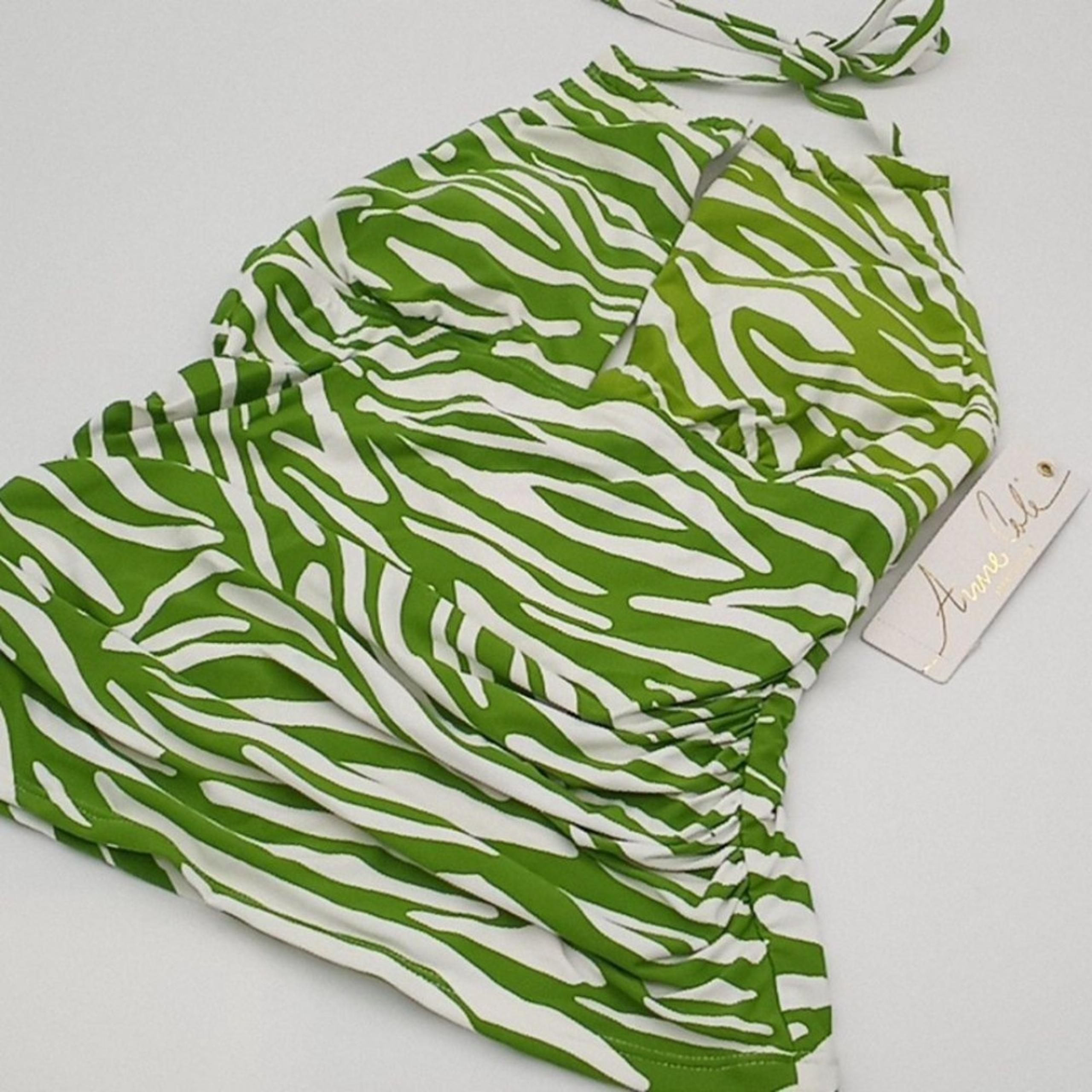 Anne Cole Tankini Top Womens XS Zebra Print High‎ Neck Halter Swim Top Green XS