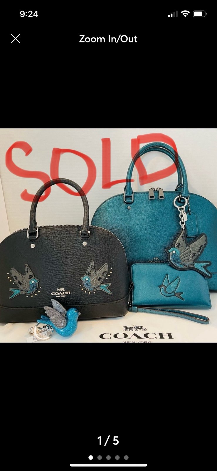 Coach Rare Glitter Teal Bird Bags and Charms Collections with Dust Bag