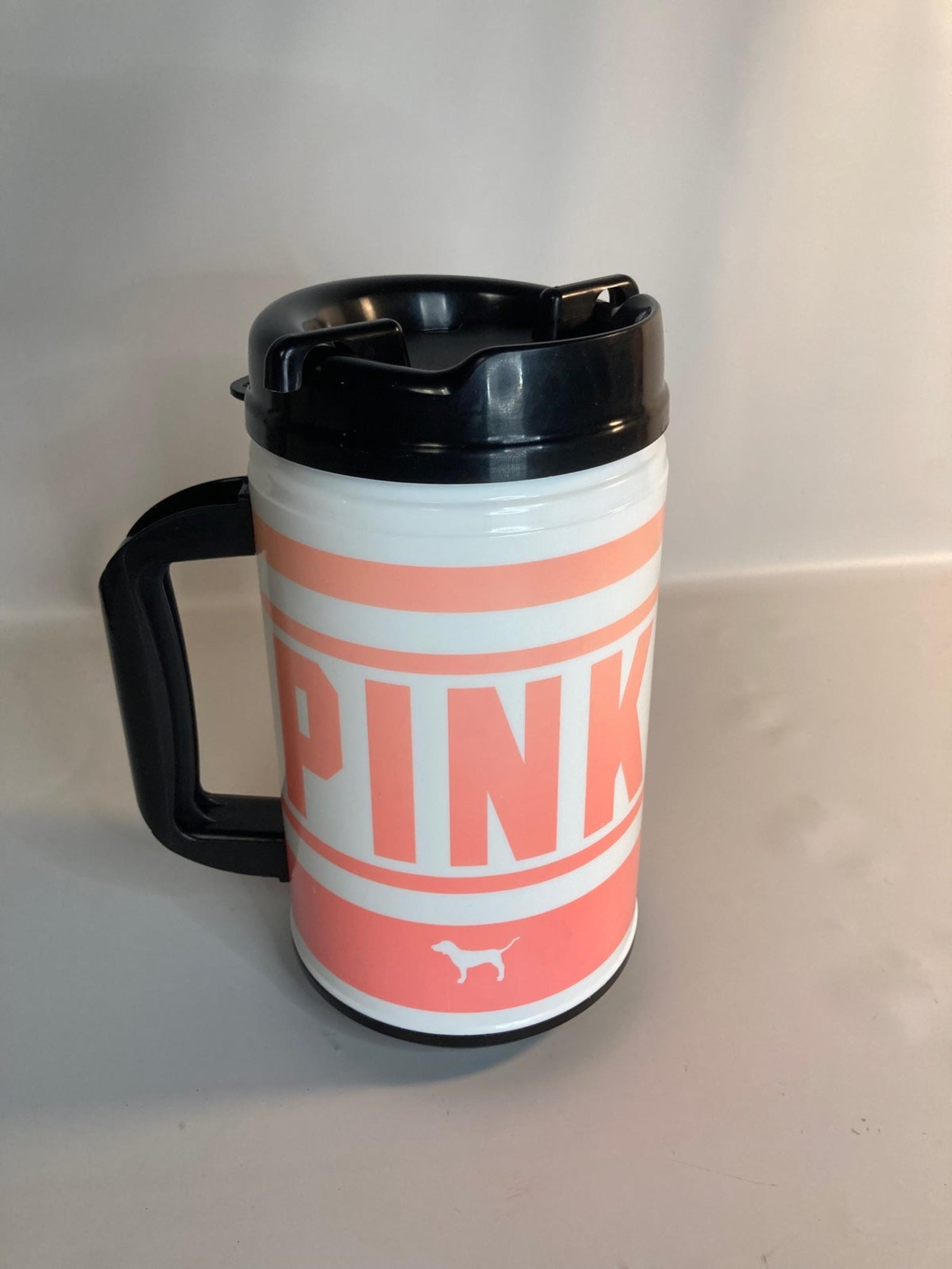 Victoria's Secret PINK Travel insulated Mug Whirley  24 oz- Pink/ White