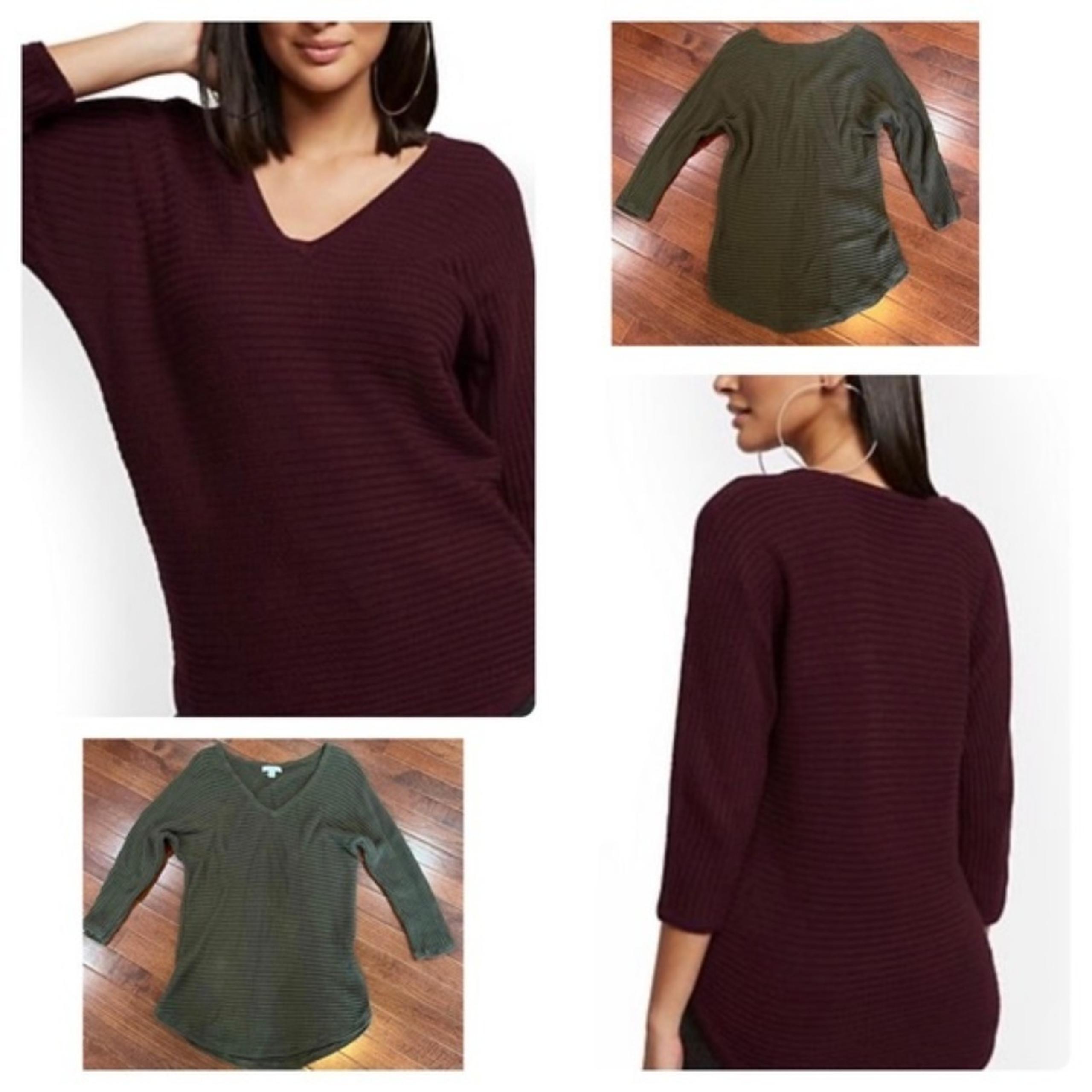 New York & Company Army Green V-neck ribbed tunic length sweater size Medium