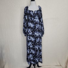 Free People Jaymes Black Combo Floral Smocked Long Sleeve Maxi Dress XS