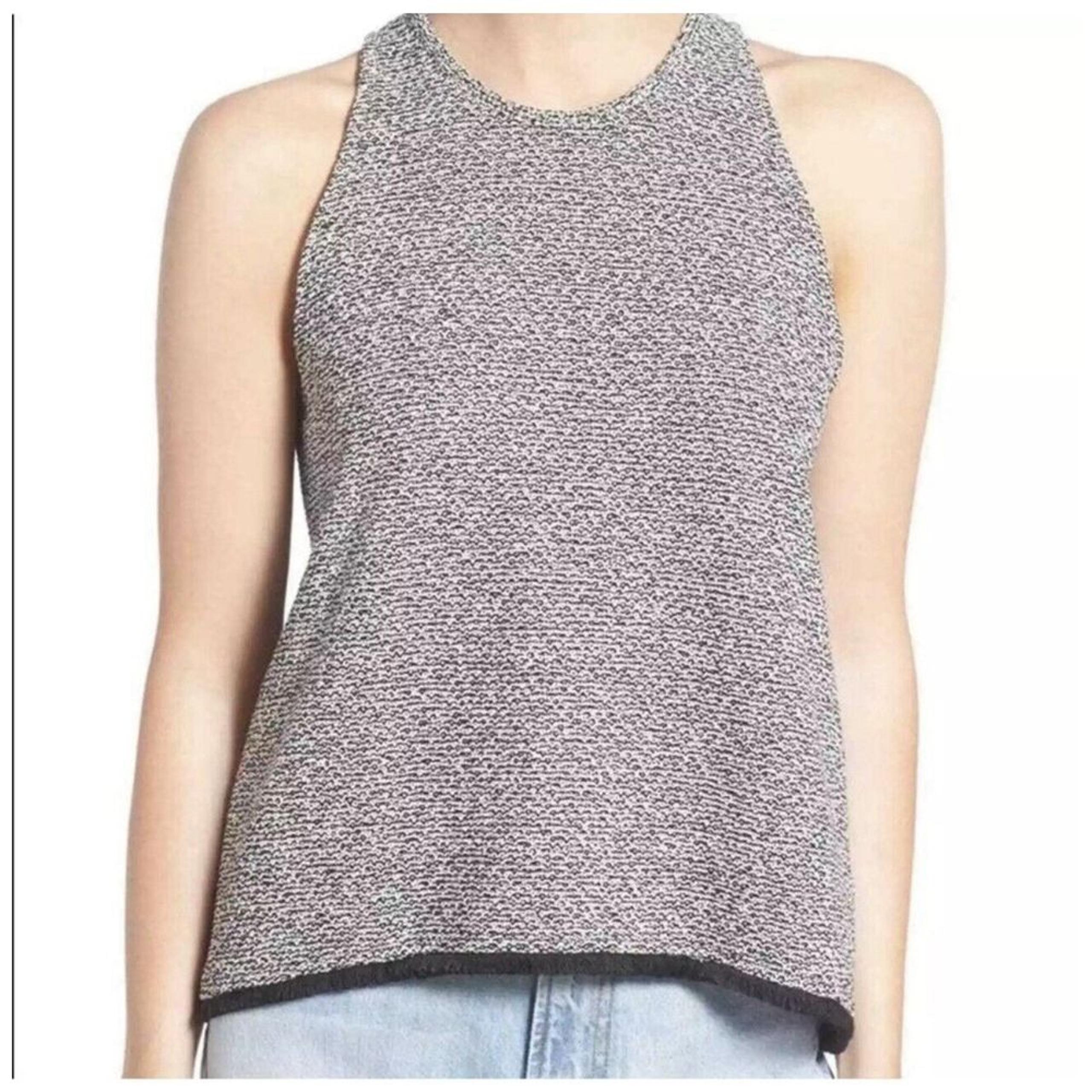MADEWELL Swingy Fringe Tank Top women's size Large black white knit