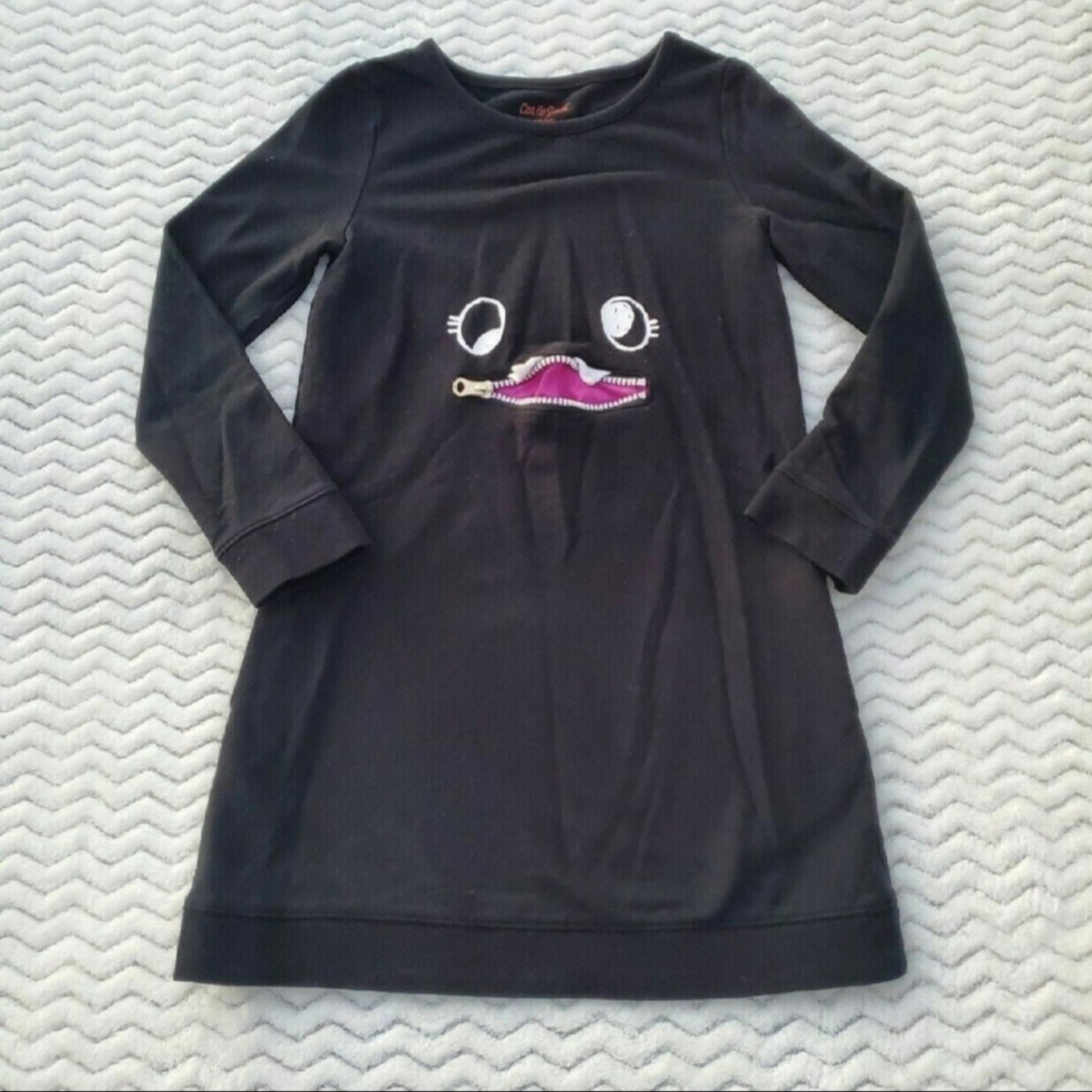 Cat & Jack size S (6/6x) Black Long Sleeve Monster Zipper Mouth Sweatshirt Dress