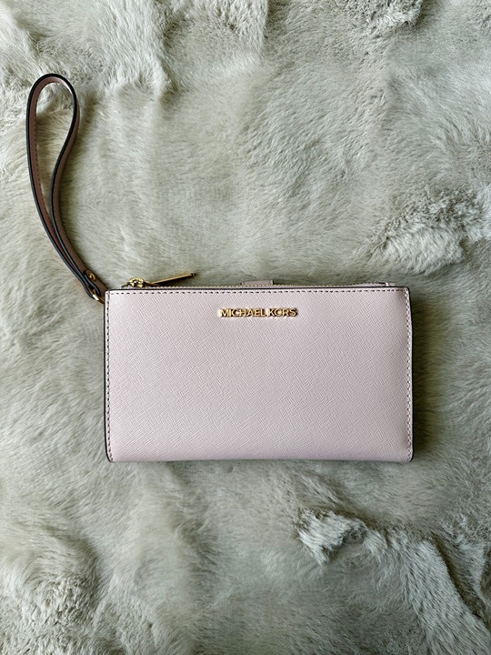 Michael Kors Jet Set Travel Double zip wristlet wallet- Leather- Powder Blush