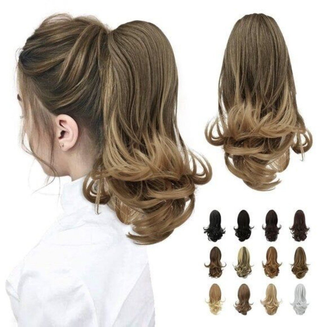 13 Synthetic Curly Ponytail Ash Brown to Blonde Hair Clip-In Hair Extensions