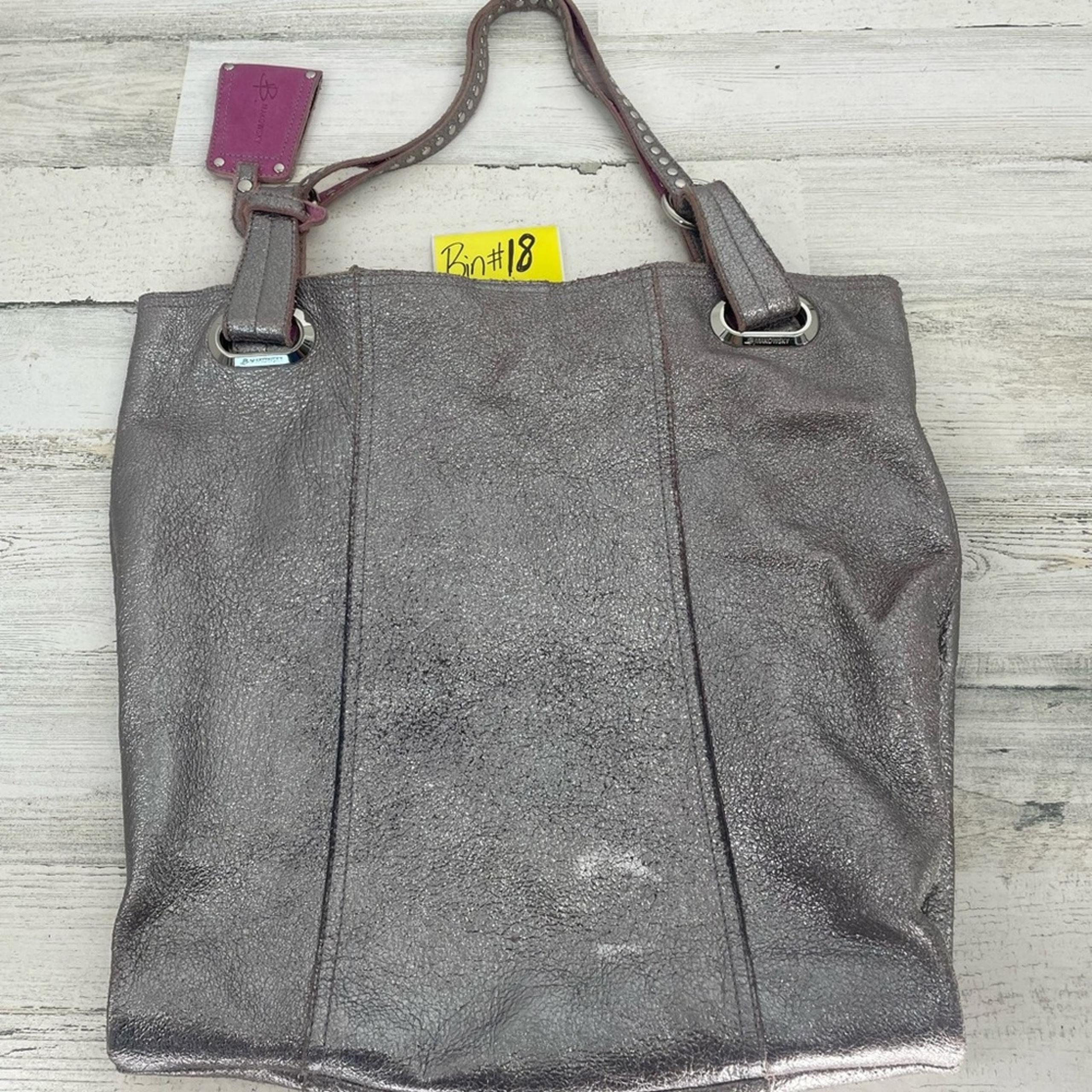 B Makowsky Silver  Metallic Large Tote Bag Leather