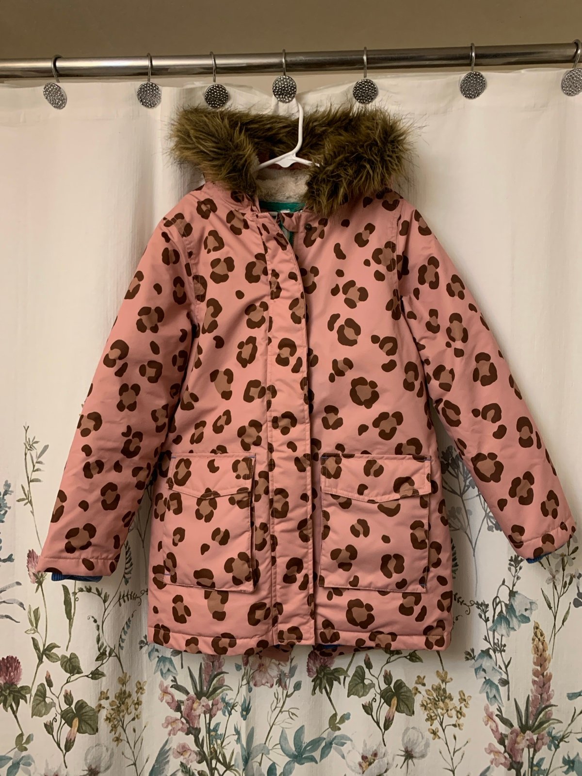 Mini Boden pink leopard lined coat size 9-10y