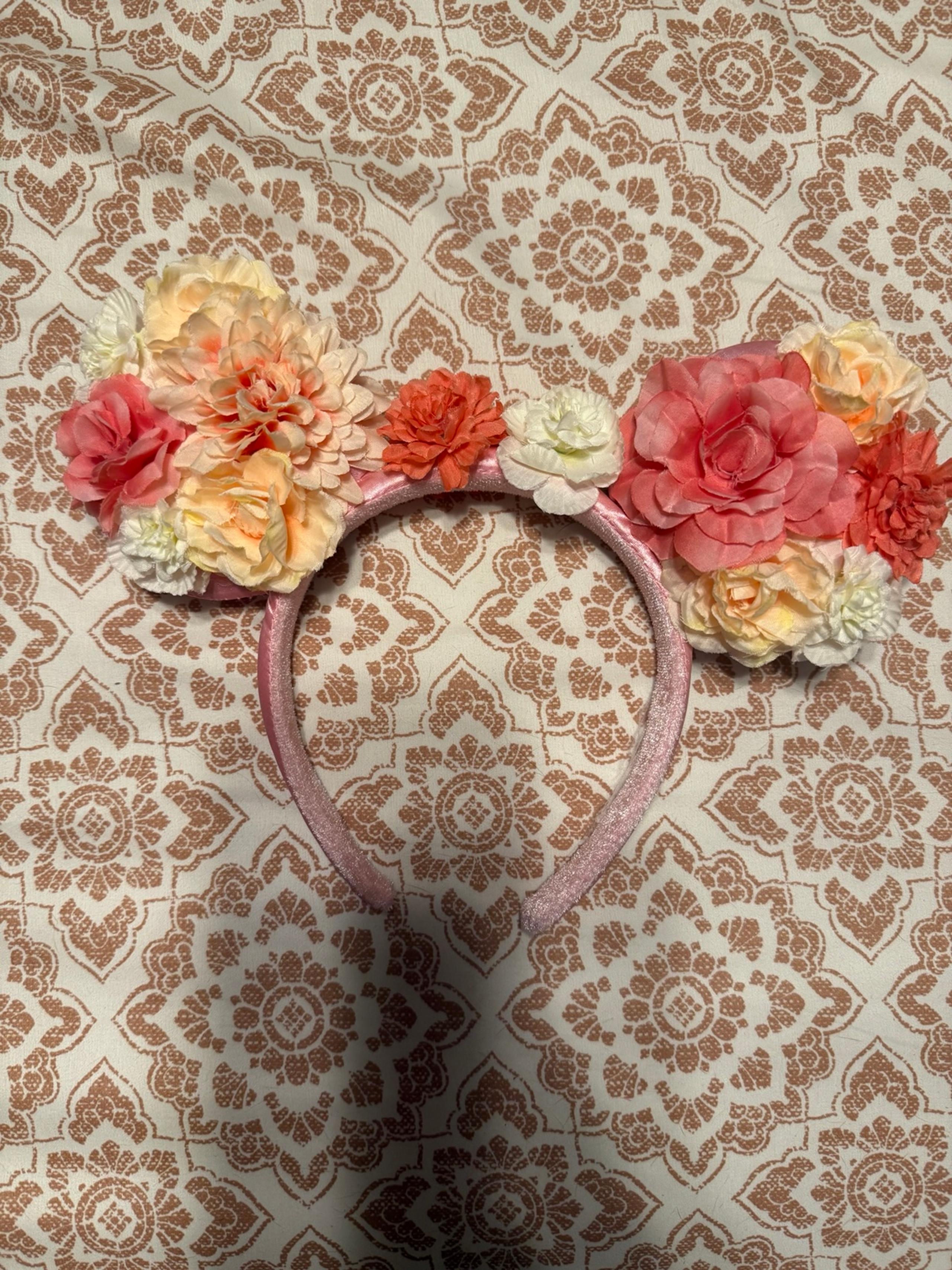 Disney Parks Aulani-Style Floral Minnie Ears – Tropical Pink Orange White