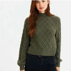 American Eagle Women’s Hunter Green Waffle Cable Knit Mock sweater size xsmall