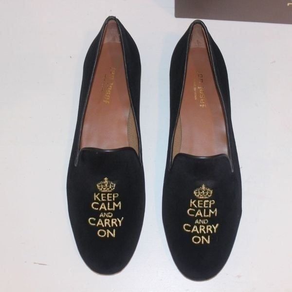 New Anthropologie Jon Josef G-Keepcalm Black Velvet Loafers Women